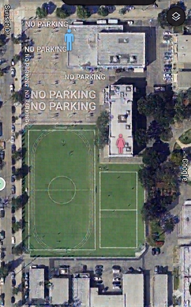 Satellite map of Thomas Starr King Middle School showing the soccer fields and no-parking areas